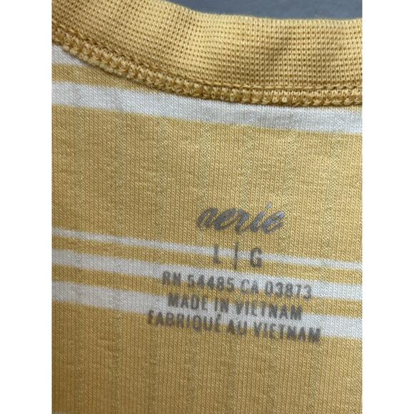 Aerie Tank Top Womens Large Yellow White Striped Ribbed Stretch‎ Summer Casual - Picture 2 of 6
